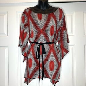 Vintage Caran blouse split bell sleeves and belt, plus size 2x /3x